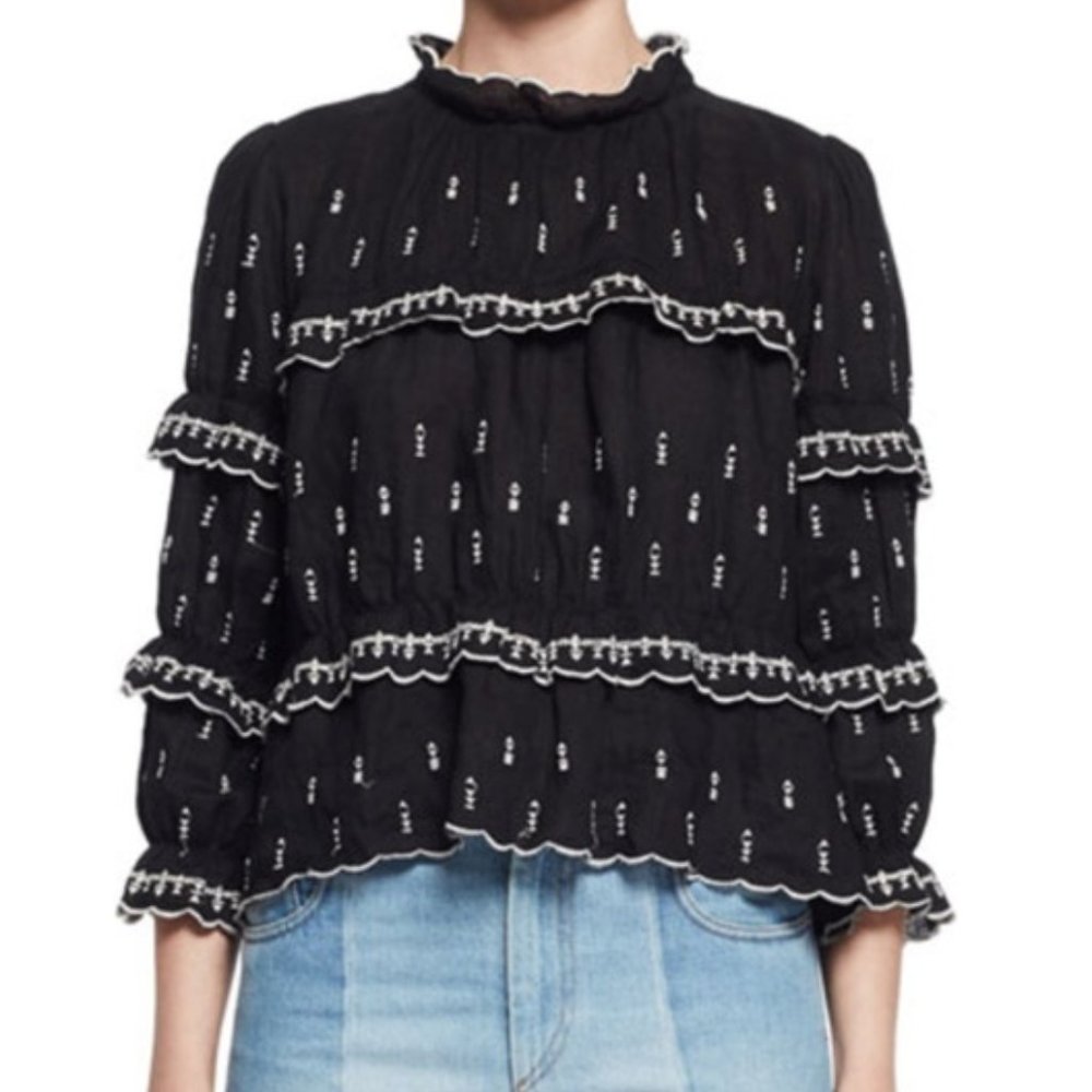 Isabel Marant Black Blouse with White Trim